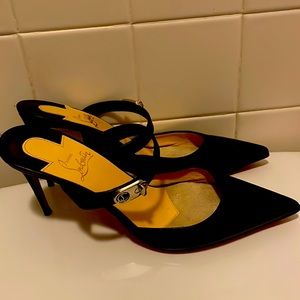 Christian Louboutin Shoes | Choc Lock 85 Embellished Leather Mules Slide, Black